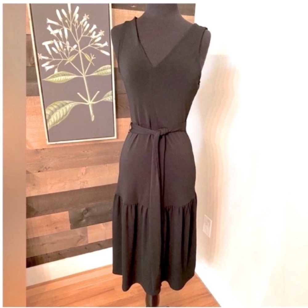 Banana Republic NEW Sleeveless Midi Dress Black Tied Waist Womens XXS Petite